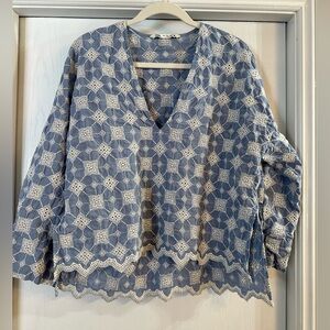 Zara Blue Eyelet Blouse